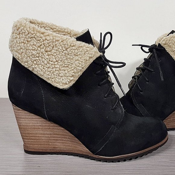 Caslon Gaby Faux Shearling Lace-Up Bootie, Black Leather, Womens Size 9 & 12 - Picture 7 of 12